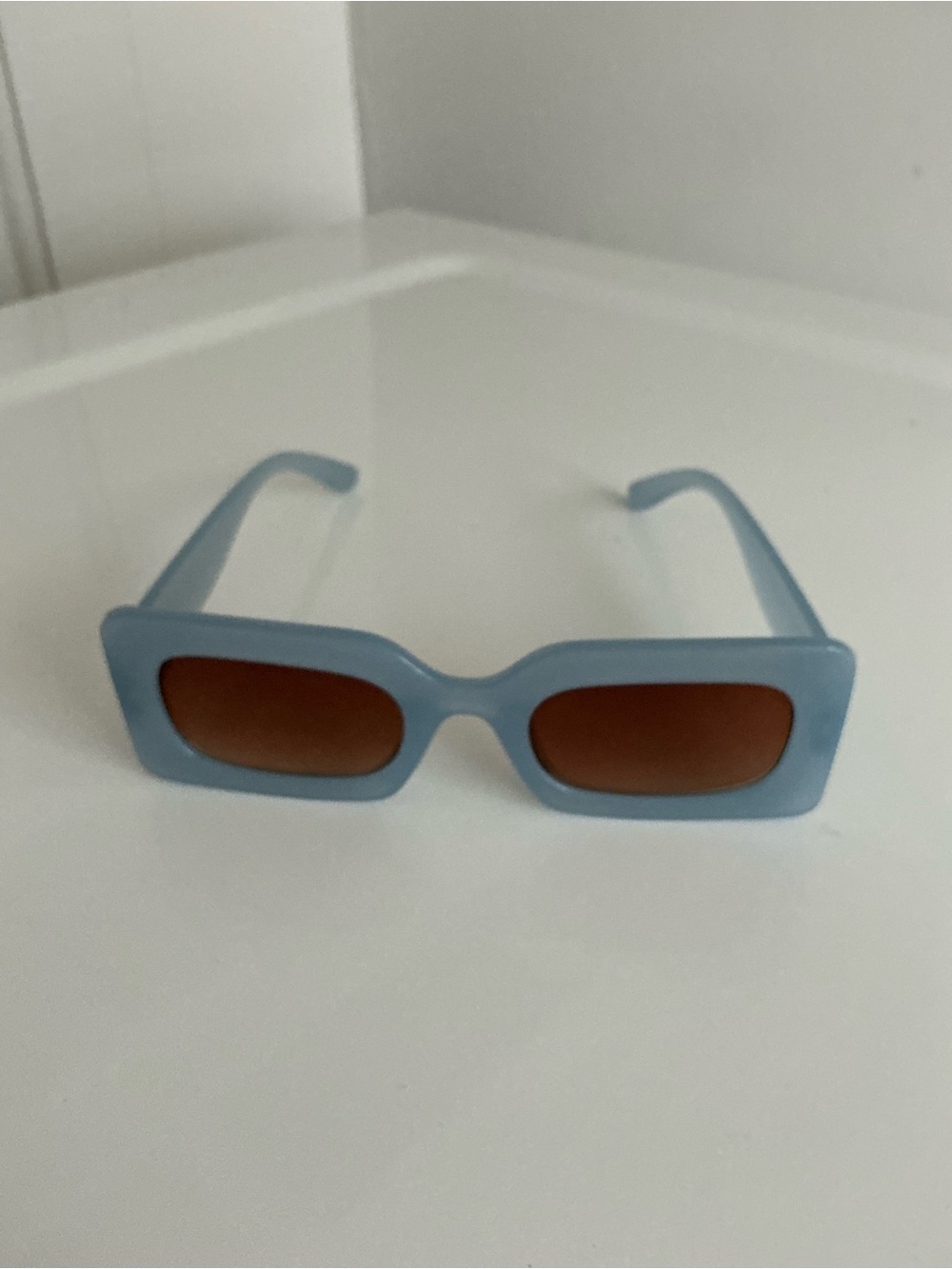 Blue Rectangular Women’s Sunglasses with Brown Lenses